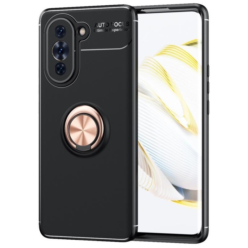 Ring odolný gelový obal s úchopem na prst pro Huawei Nova 10 - černý/růžovozlatý