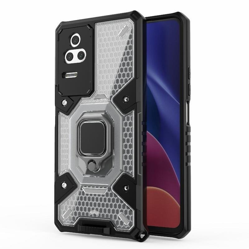 Ring odolný hybridní kryt s úchopem na prst na mobil Xiaomi Poco F4 5G - bílý