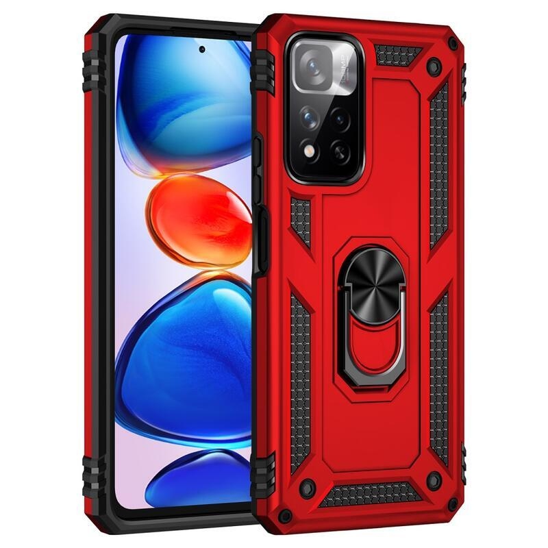 Ring odolný hybridní kryt s úchopem na prst na mobil Xiaomi Redmi Note 11 Pro+ 5G - červený