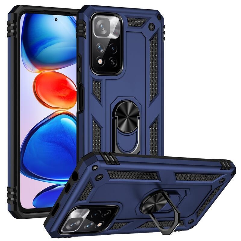 Ring odolný hybridní kryt s úchopem na prst na mobil Xiaomi Redmi Note 11 Pro+ 5G - modrý