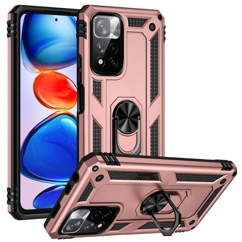 Ring odolný hybridní kryt s úchopem na prst na mobil Xiaomi Redmi Note 11 Pro+ 5G - růžovozlatý