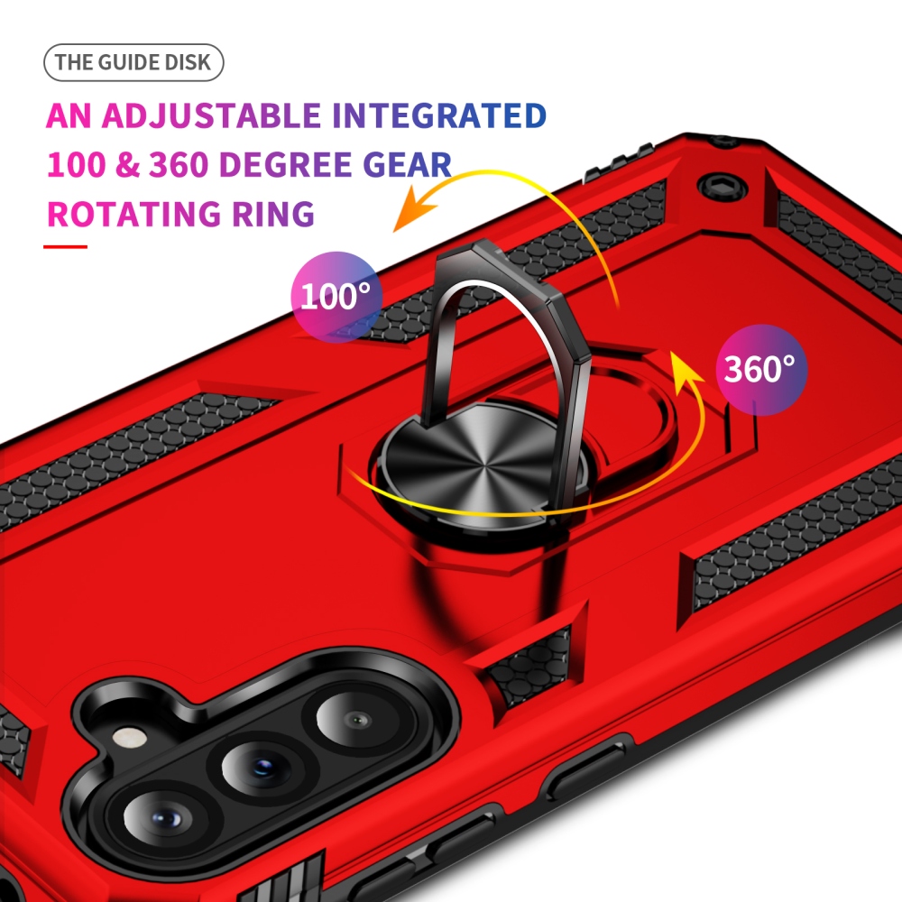 Ring odolný hybridní kryt s úchytem na prst na Samsung Galaxy A37 5G - červený
