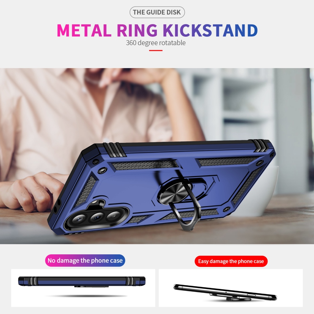 Ring odolný hybridní kryt s úchytem na prst na Samsung Galaxy A37 5G - modrý