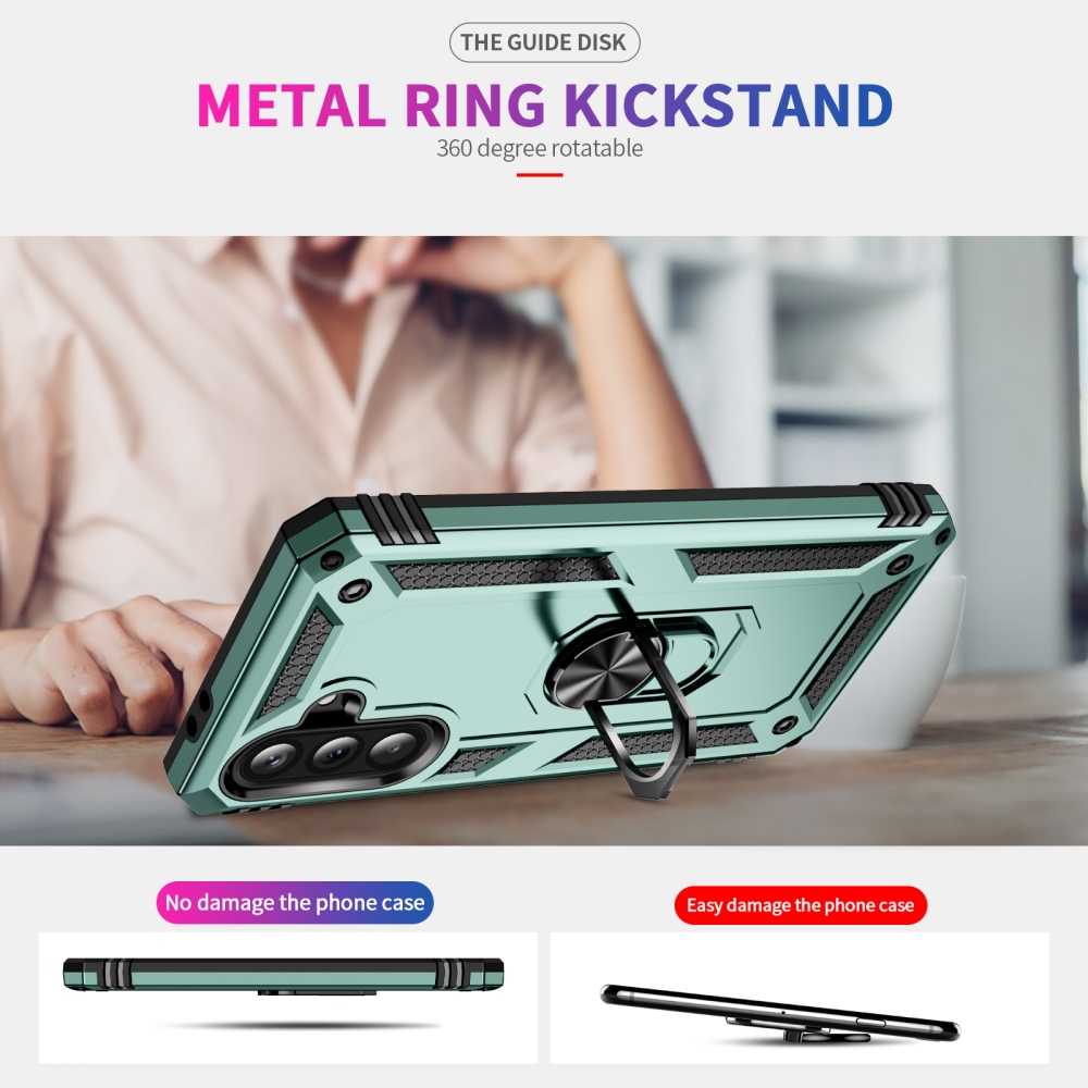 Ring odolný hybridní kryt s úchytem na prst na Samsung Galaxy A37 5G - zelený