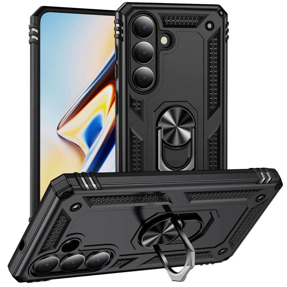 Ring odolný hybridní kryt s úchytem na prst na Samsung Galaxy S26+ - černý