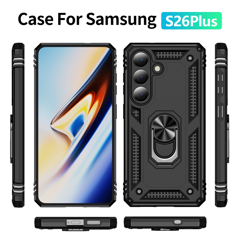 Ring odolný hybridní kryt s úchytem na prst na Samsung Galaxy S26+ - černý