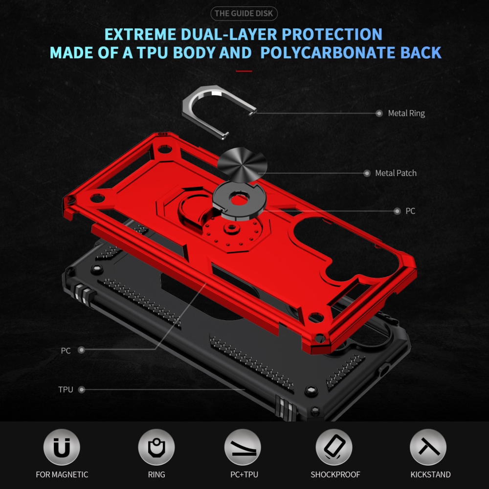 Ring odolný hybridní kryt s úchytem na prst na Samsung Galaxy S26+ - červený