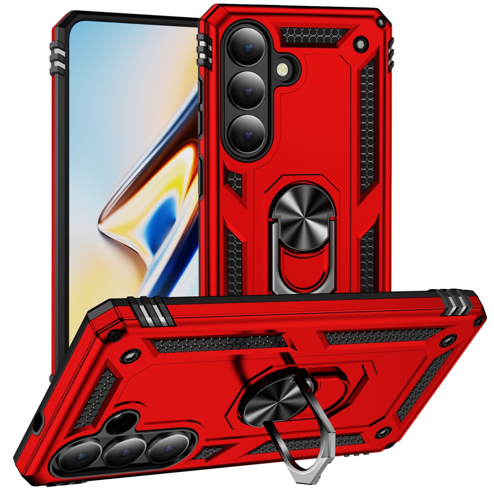 Ring odolný hybridní kryt s úchytem na prst na Samsung Galaxy S26+ - červený