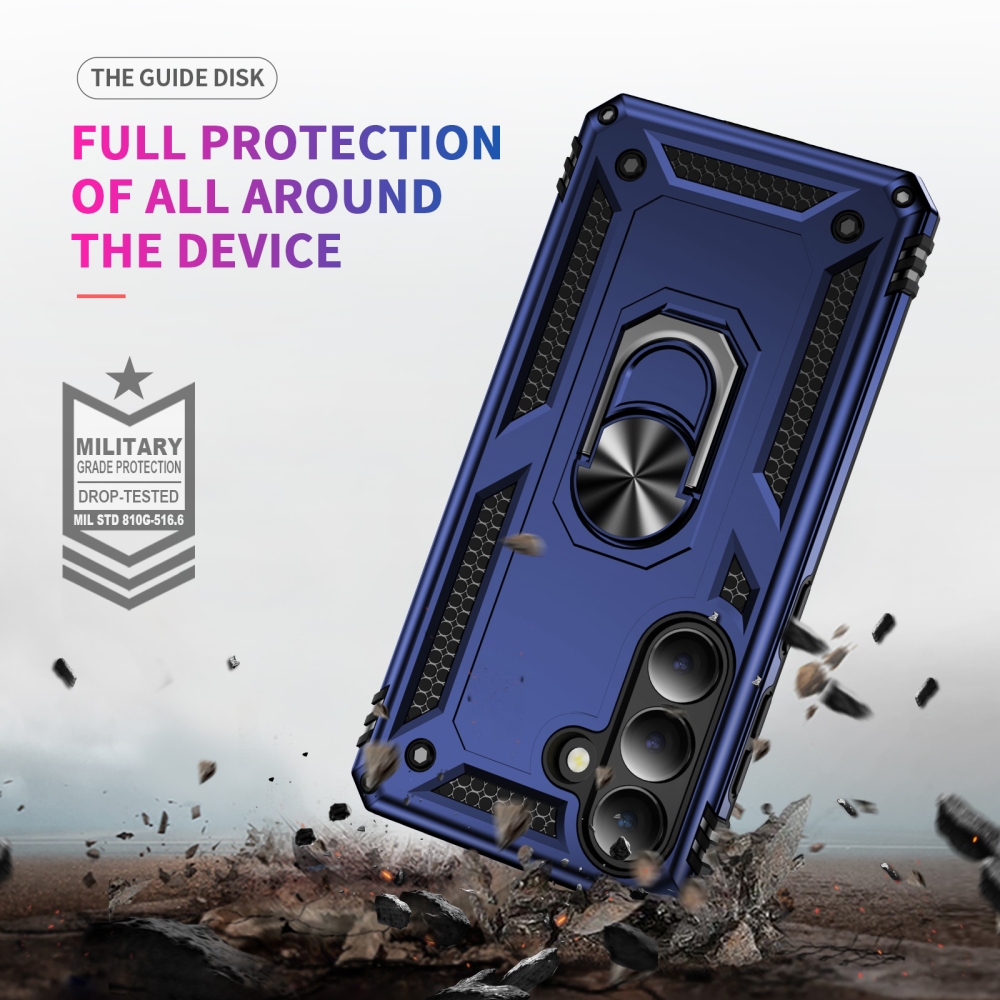 Ring odolný hybridní kryt s úchytem na prst na Samsung Galaxy S26+ - modrý