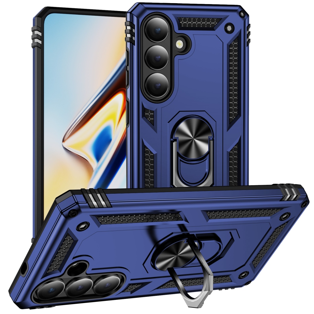 Ring odolný hybridní kryt s úchytem na prst na Samsung Galaxy S26 - modrý