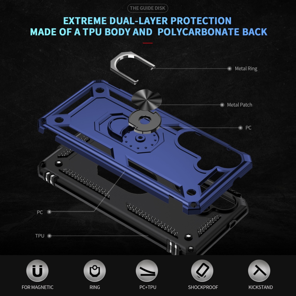 Ring odolný hybridní kryt s úchytem na prst na Samsung Galaxy S26 - modrý