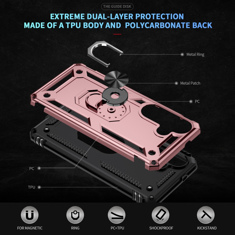 Ring odolný hybridní kryt s úchytem na prst na Samsung Galaxy S26+ - růžovozlatý