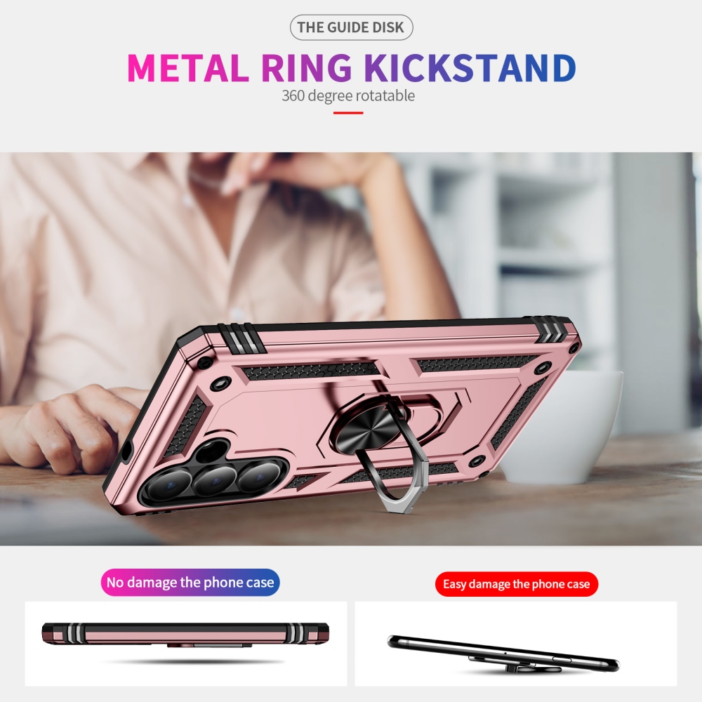Ring odolný hybridní kryt s úchytem na prst na Samsung Galaxy S26 - růžovozlatý