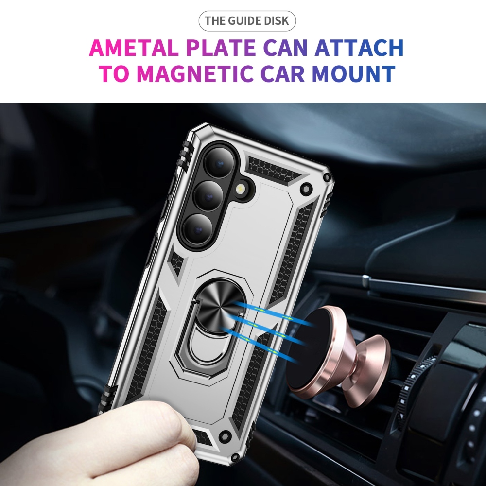 Ring odolný hybridní kryt s úchytem na prst na Samsung Galaxy S26 - stříbrný