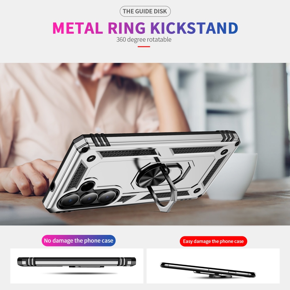 Ring odolný hybridní kryt s úchytem na prst na Samsung Galaxy S26+ - stříbrný