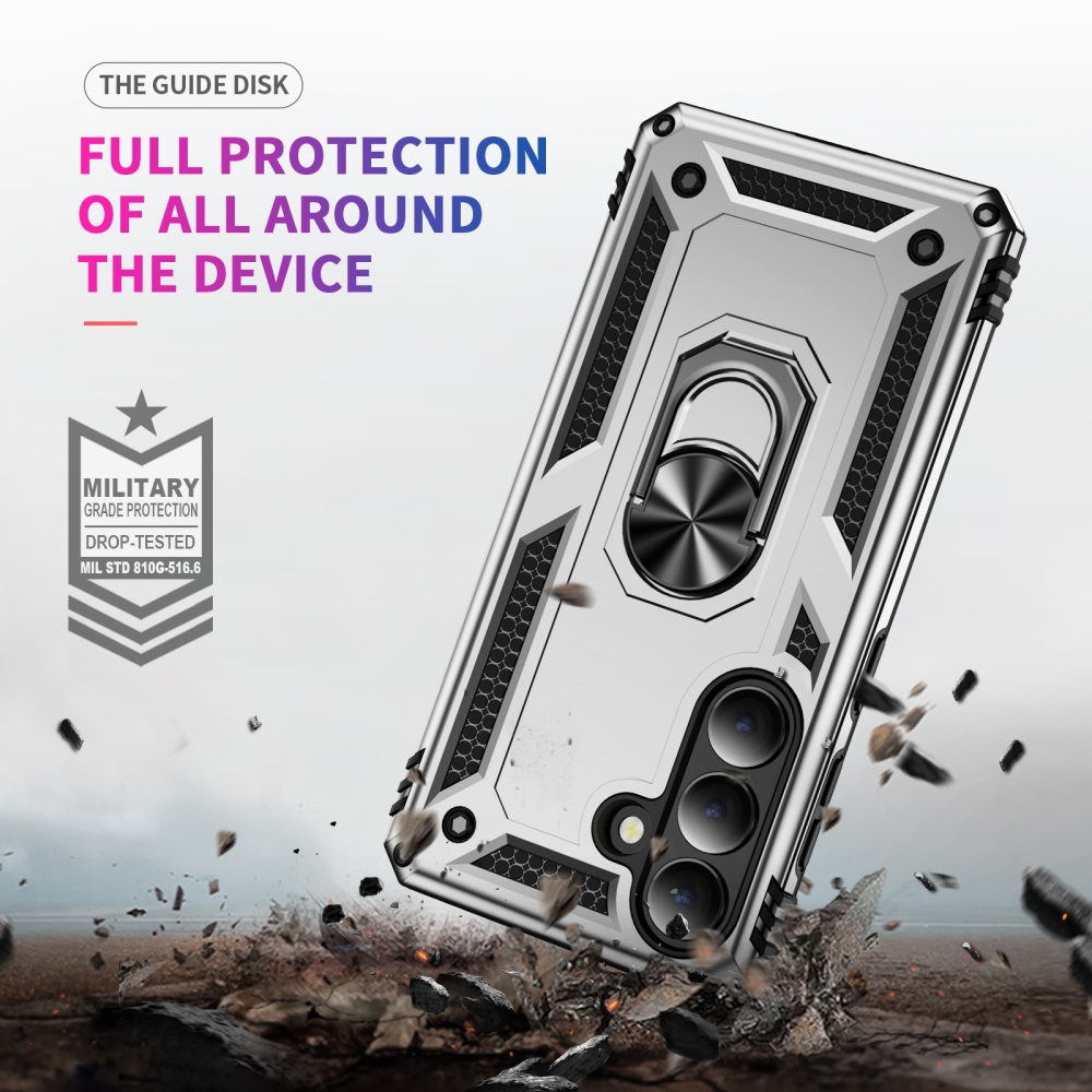 Ring odolný hybridní kryt s úchytem na prst na Samsung Galaxy S26 - stříbrný