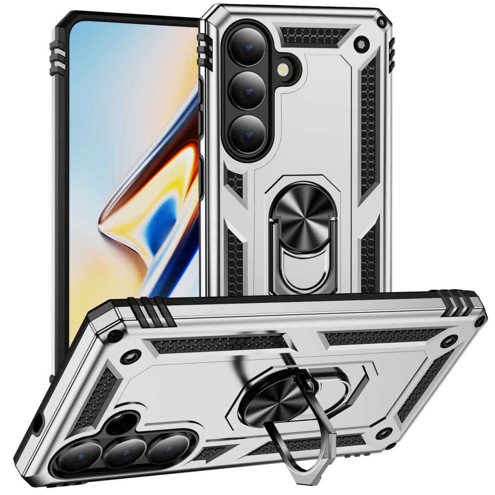 Ring odolný hybridní kryt s úchytem na prst na Samsung Galaxy S26 - stříbrný