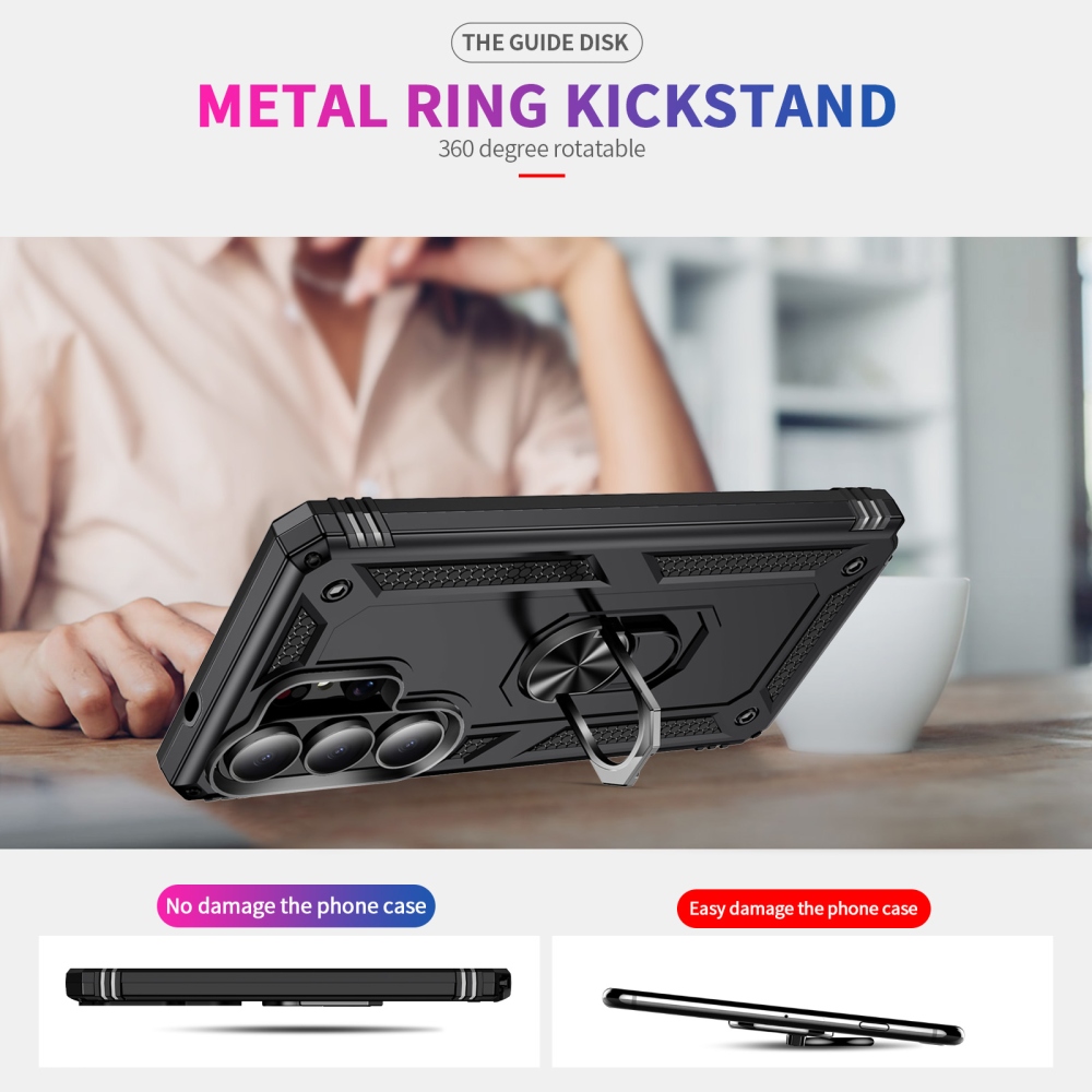 Ring odolný hybridní kryt s úchytem na prst na Samsung Galaxy S26 Ultra - černý