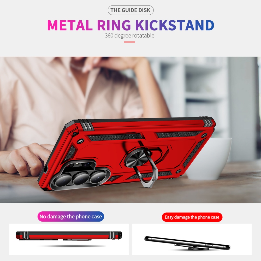 Ring odolný hybridní kryt s úchytem na prst na Samsung Galaxy S26 Ultra - červený