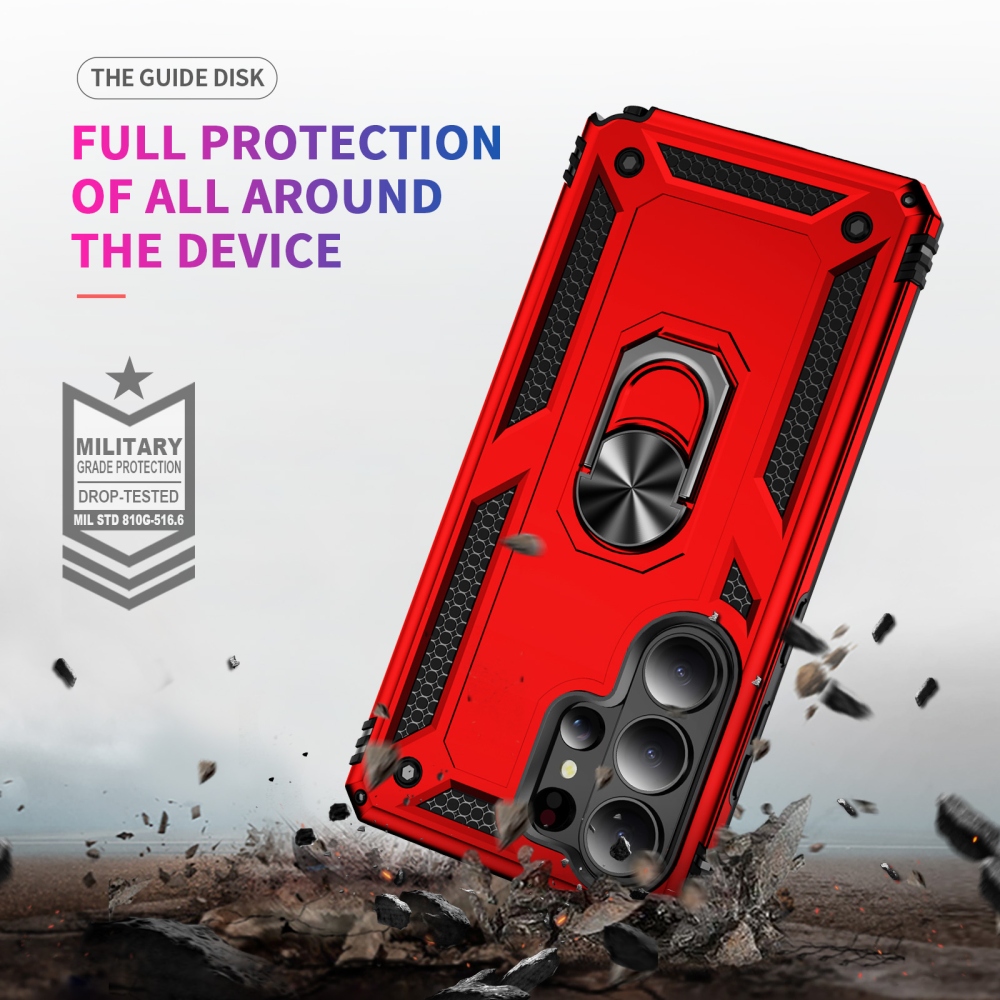 Ring odolný hybridní kryt s úchytem na prst na Samsung Galaxy S26 Ultra - červený