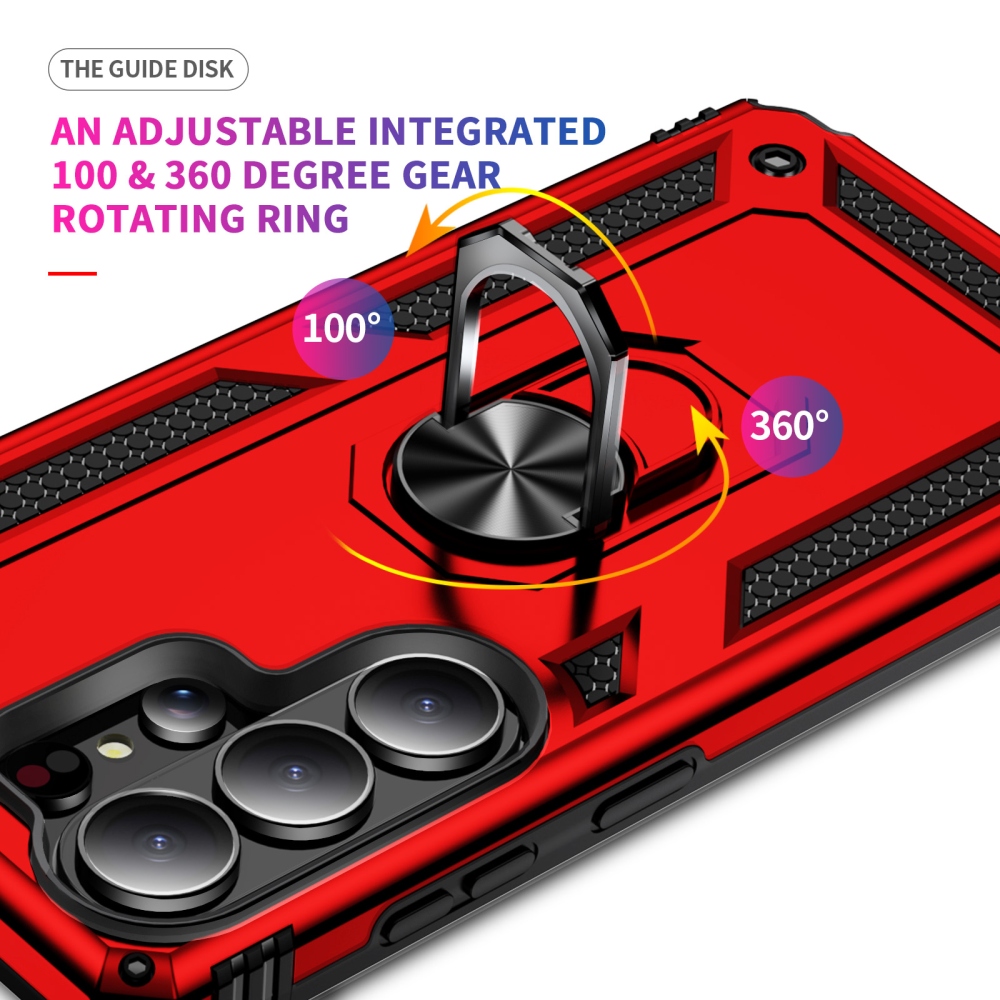 Ring odolný hybridní kryt s úchytem na prst na Samsung Galaxy S26 Ultra - červený