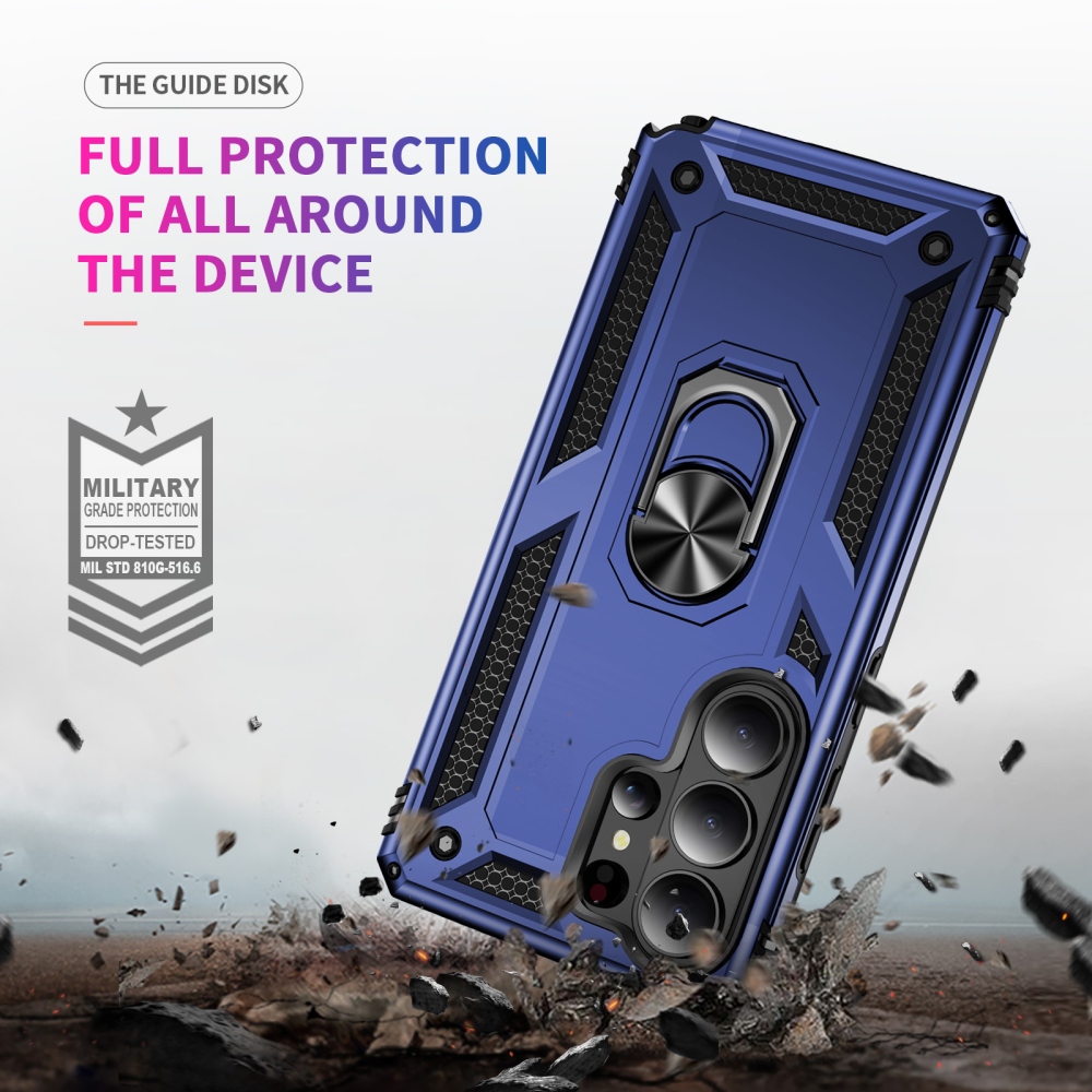 Ring odolný hybridní kryt s úchytem na prst na Samsung Galaxy S26 Ultra - modrý