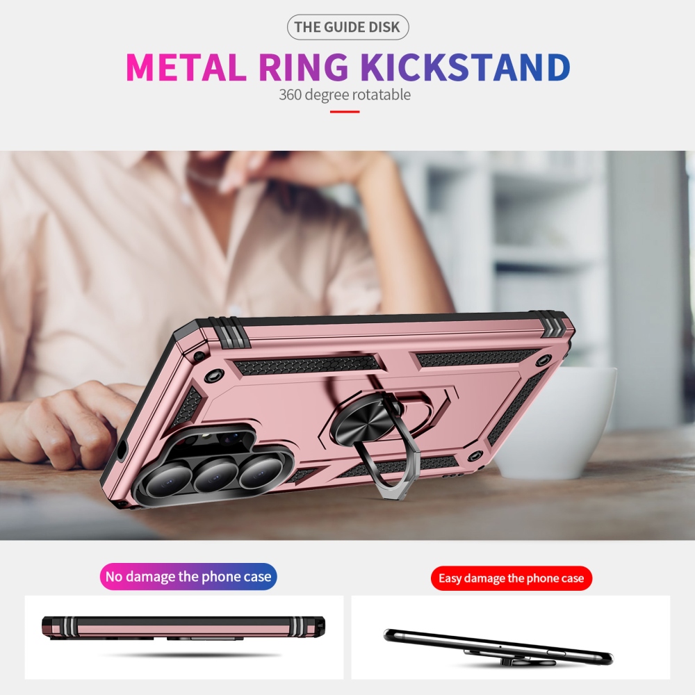Ring odolný hybridní kryt s úchytem na prst na Samsung Galaxy S26 Ultra - růžovozlatý