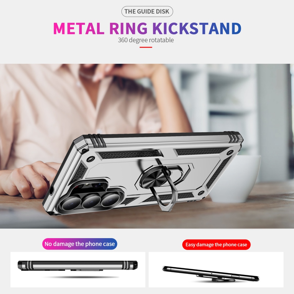 Ring odolný hybridní kryt s úchytem na prst na Samsung Galaxy S26 Ultra - stříbrný
