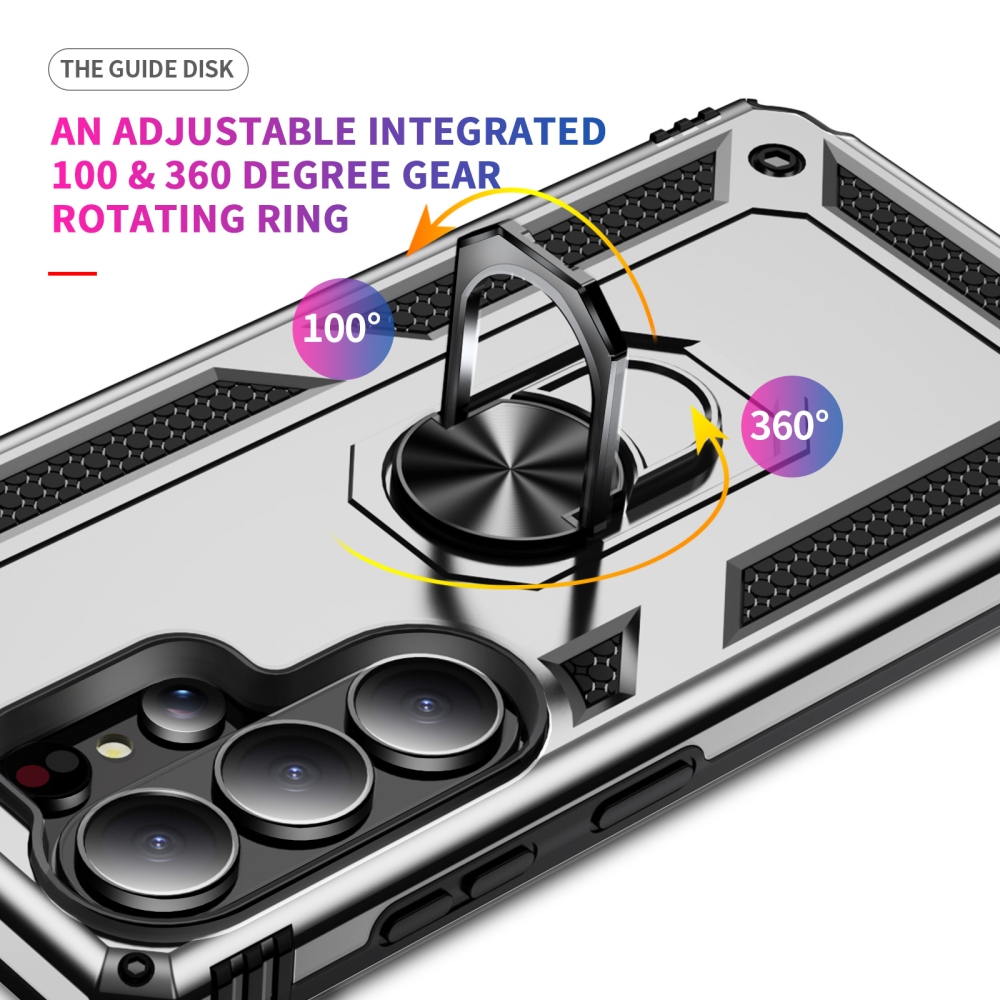 Ring odolný hybridní kryt s úchytem na prst na Samsung Galaxy S26 Ultra - stříbrný