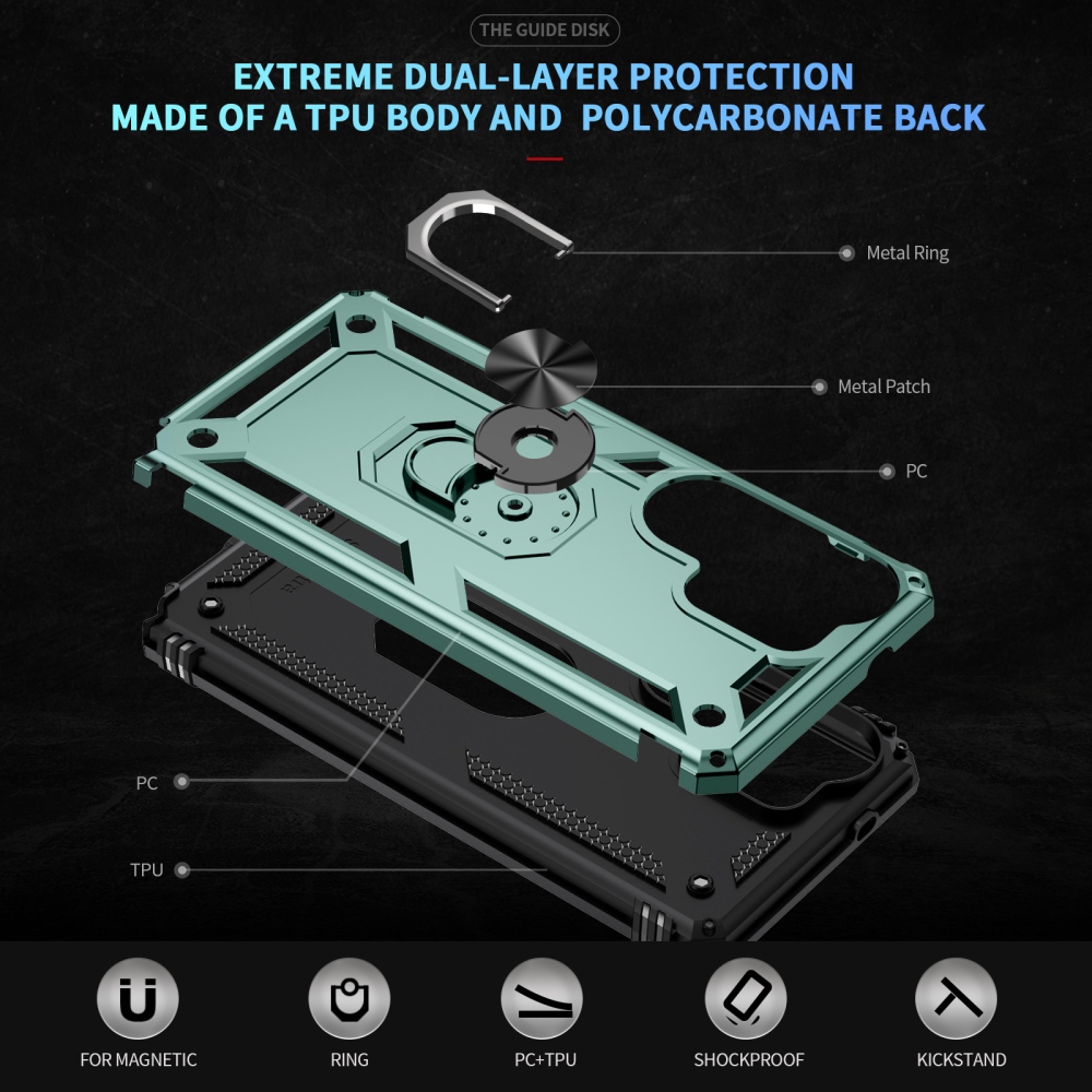 Ring odolný hybridní kryt s úchytem na prst na Samsung Galaxy S26 Ultra - zelený