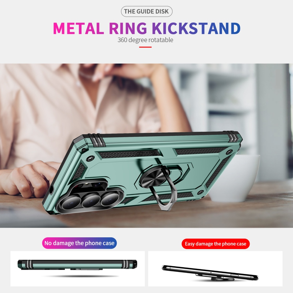 Ring odolný hybridní kryt s úchytem na prst na Samsung Galaxy S26 Ultra - zelený