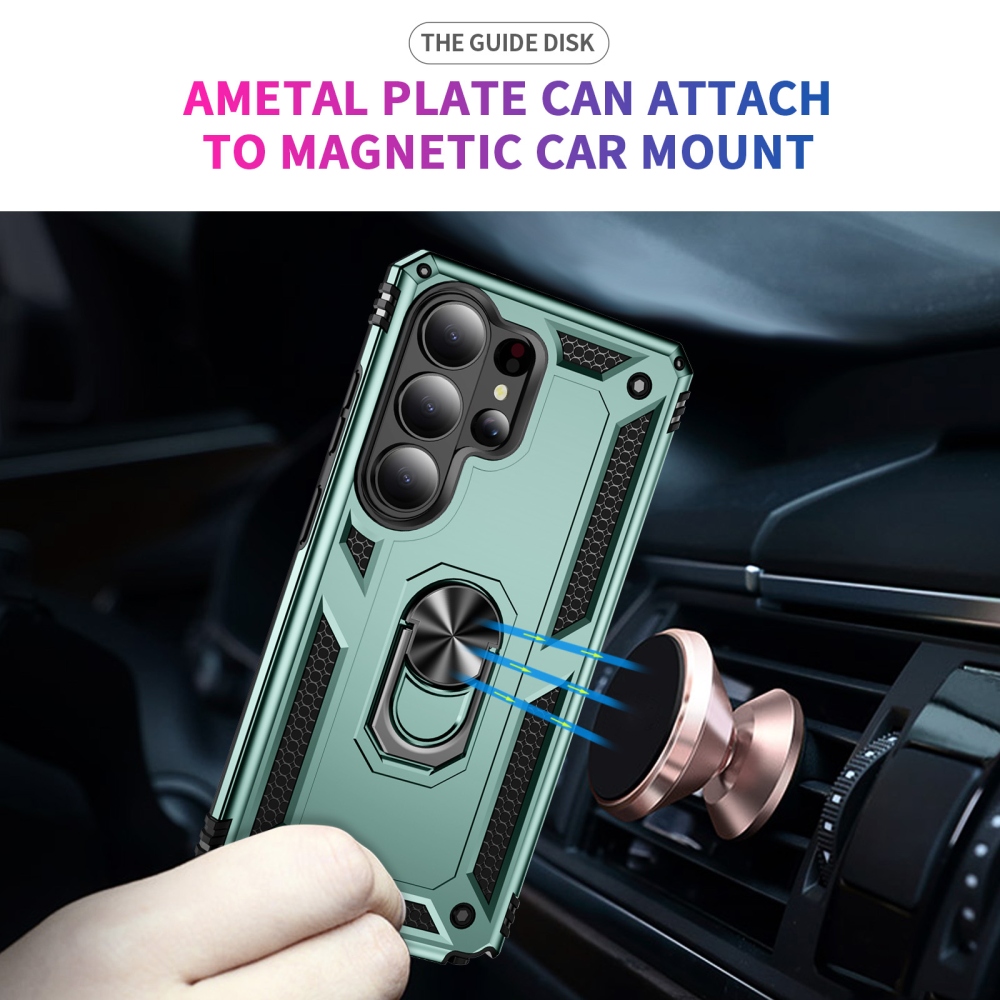 Ring odolný hybridní kryt s úchytem na prst na Samsung Galaxy S26 Ultra - zelený