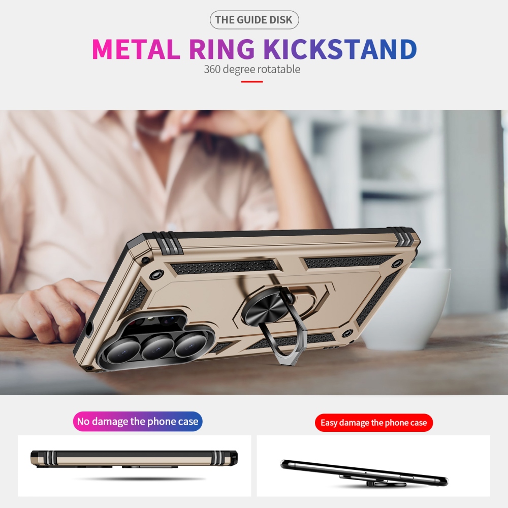 Ring odolný hybridní kryt s úchytem na prst na Samsung Galaxy S26 Ultra - zlatý
