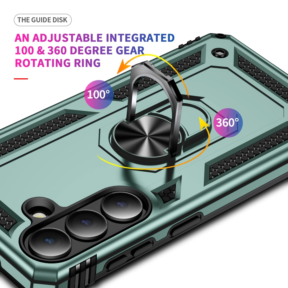 Ring odolný hybridní kryt s úchytem na prst na Samsung Galaxy S26 - zelený