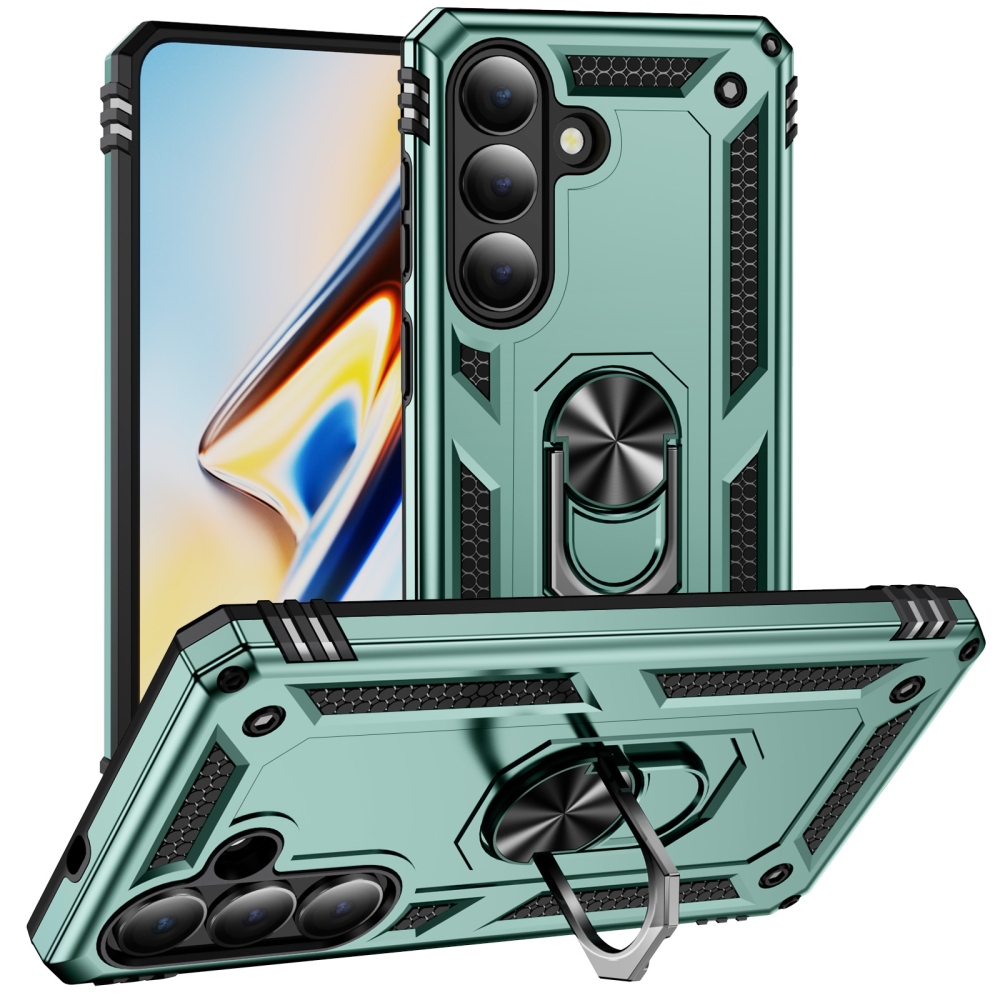 Ring odolný hybridní kryt s úchytem na prst na Samsung Galaxy S26 - zelený