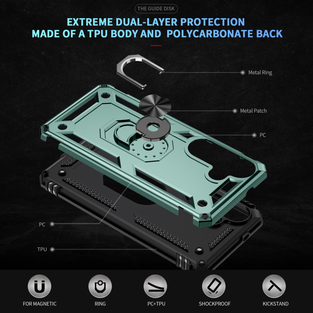 Ring odolný hybridní kryt s úchytem na prst na Samsung Galaxy S26+ - zelený