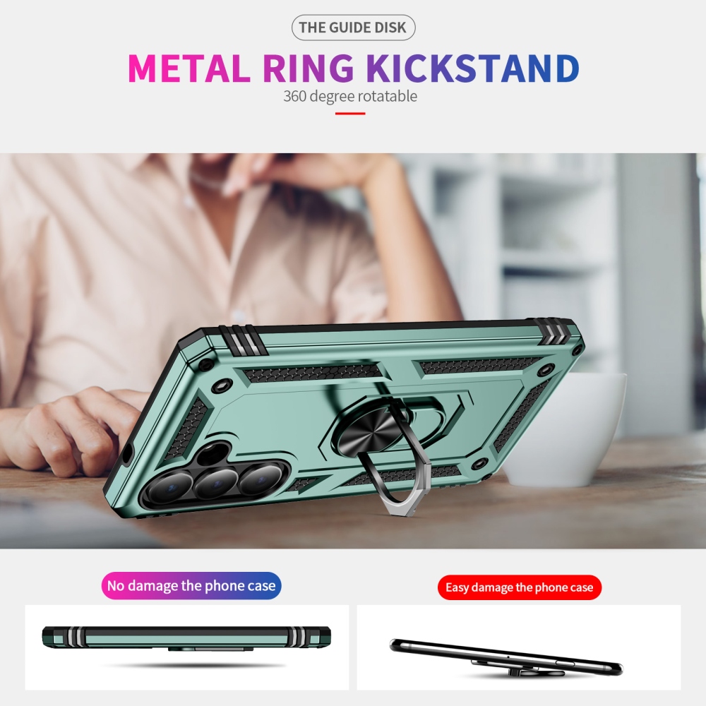 Ring odolný hybridní kryt s úchytem na prst na Samsung Galaxy S26 - zelený