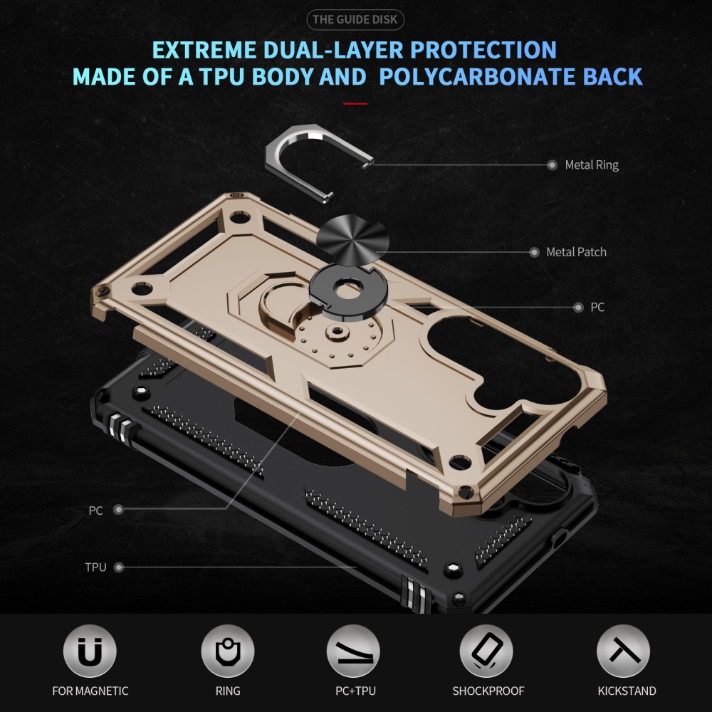 Ring odolný hybridní kryt s úchytem na prst na Samsung Galaxy S26 - zlatý