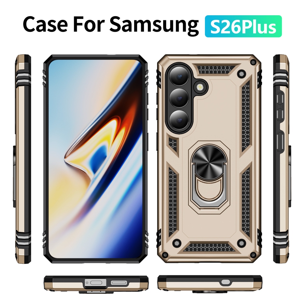 Ring odolný hybridní kryt s úchytem na prst na Samsung Galaxy S26+ - zlatý