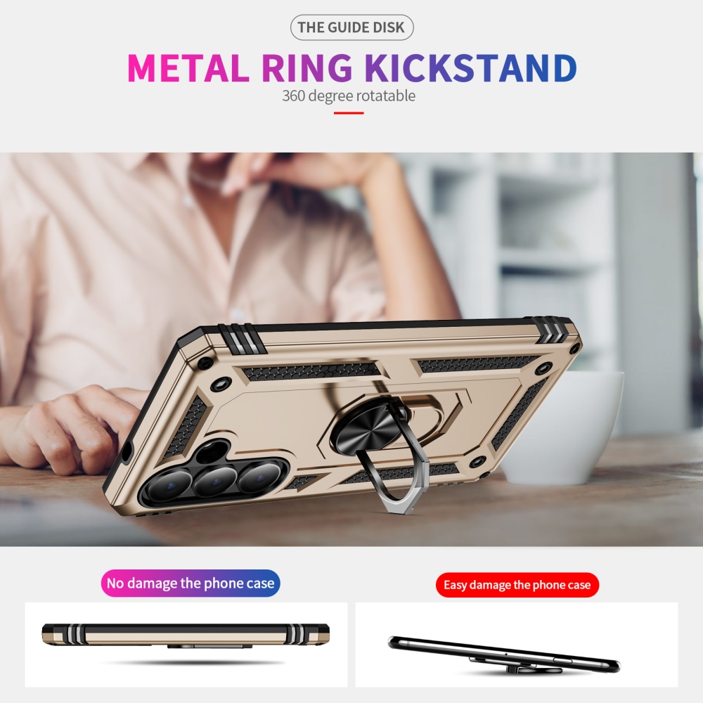 Ring odolný hybridní kryt s úchytem na prst na Samsung Galaxy S26 - zlatý