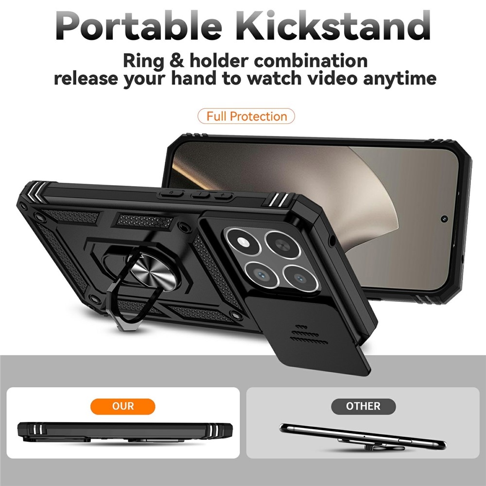 Ring odolný hybridní kryt s úchytem na prst na Xiaomi 15T - černý