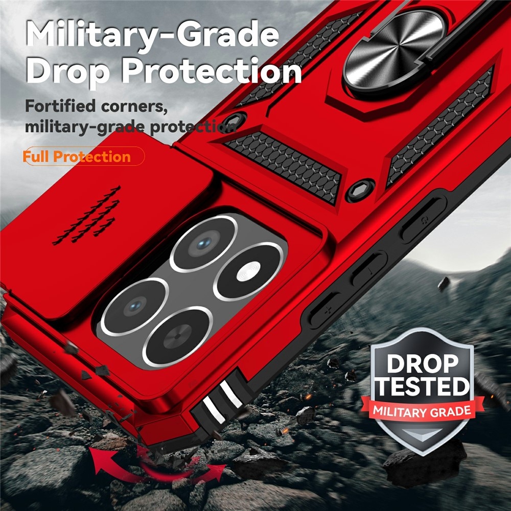 Ring odolný hybridní kryt s úchytem na prst na Xiaomi 15T - červený