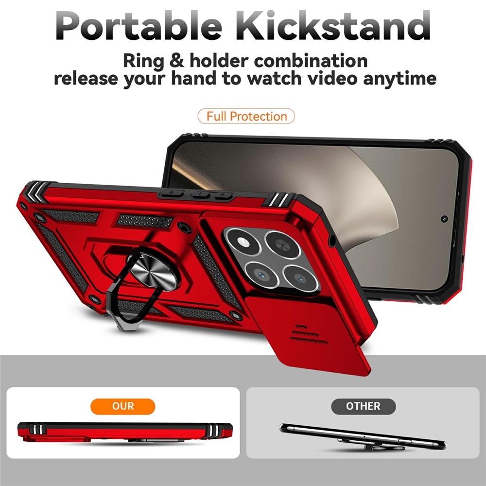 Ring odolný hybridní kryt s úchytem na prst na Xiaomi 15T - červený