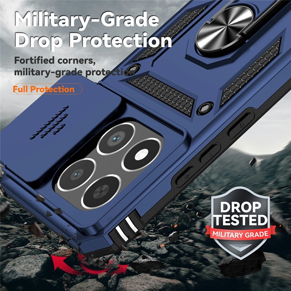 Ring odolný hybridní kryt s úchytem na prst na Xiaomi 15T - modrý