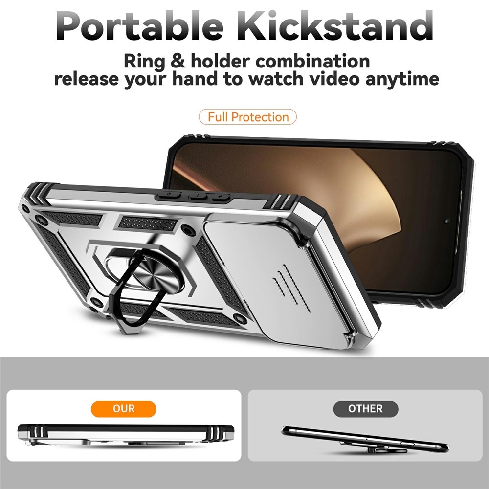 Ring odolný hybridní kryt s úchytem na prst na Xiaomi 15T Pro - stříbrný