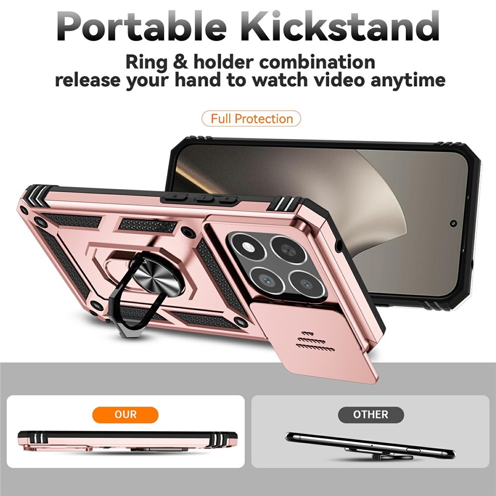 Ring odolný hybridní kryt s úchytem na prst na Xiaomi 15T - růžovozlatý
