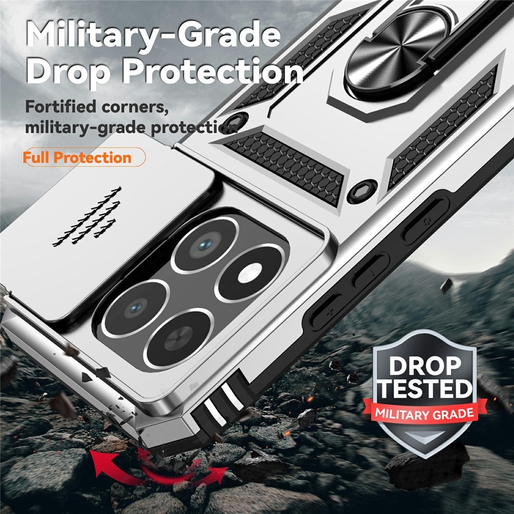 Ring odolný hybridní kryt s úchytem na prst na Xiaomi 15T - stříbrný