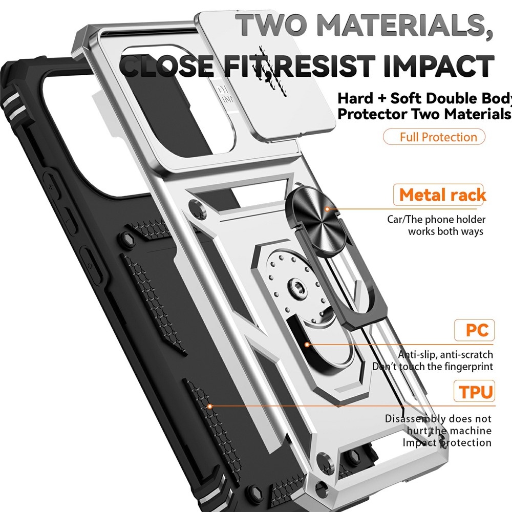 Ring odolný hybridní kryt s úchytem na prst na Xiaomi 15T - stříbrný