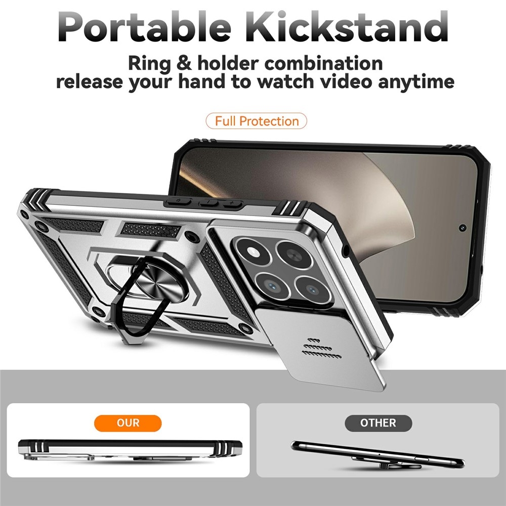 Ring odolný hybridní kryt s úchytem na prst na Xiaomi 15T - stříbrný