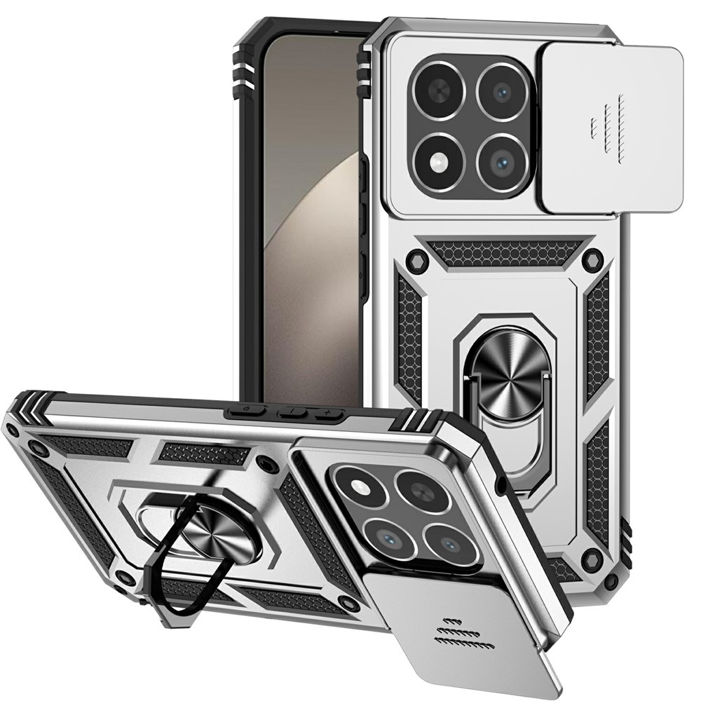 Ring odolný hybridní kryt s úchytem na prst na Xiaomi 15T - stříbrný